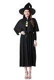 Colorful House Women Witch Costume Adult Black Witches Dress Long Wicked Halloween Costumess(Small,Celestial)