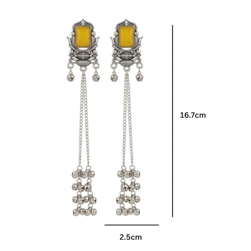 Image of I Jewels Traditional Silver Oxidised Kashmiri Long Dangler Earrings with Ghungroo for Women & Girls Gift