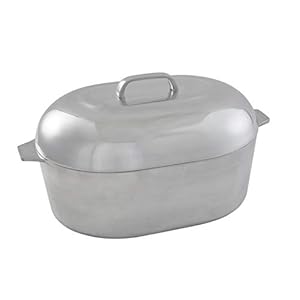 IMUSA USA Heavy Duty Cajun Oval Cast Aluminum Roaster 18″, Silver