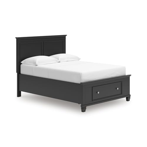 Image of Signature Design by Ashley Lanolee Full Size Bed Frame with Storage, Black | Hardwood solids birch veneer and MDF substrate, 2 footboard storage drawers, Platform design with roll slats, Casual style
