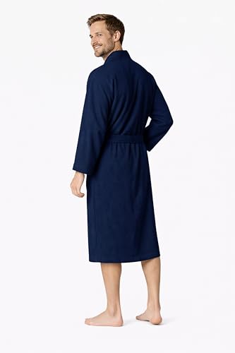 Image of Turkish Linen Men's Waffle Bathrobe Lightweight Kimono Spa Robe - Quick Dry Bath & Shower Robe for Men with Pockets