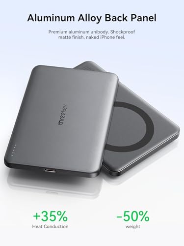 Image of THREEKEY Magnetic Charger, 15W Wireless Fast-Charging Battery Pack, Suitable for iPhone 17, Air, 16, 15, 14, 13, 12 Pro Max Plus (iced Gray) Models.