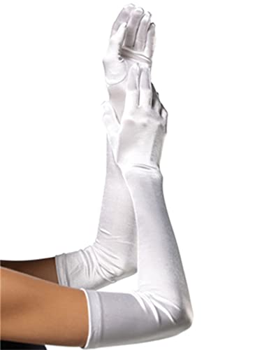 Achsoo Damen Lange Handschuhe Satin Classic Opera Fest Party Hochzeit Braut Handschuhe Elastisch ca. 53cm/21in lang (Weiß -54cm/21in)