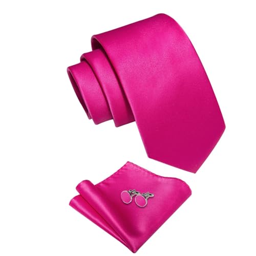 Image of YourTies Hot Pink Ties for Men Silk Necktie Pocket Square Cufflinks Set Solid Color Formal Business Party Wedding