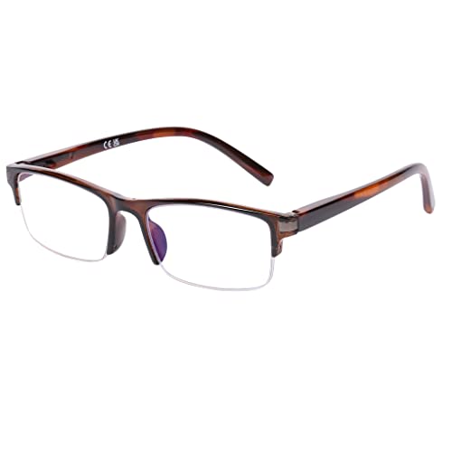 DOOViC Blue Light Blocking Reading Glasses Half Frame 2.75 Rectangle Brown Readers Glasses for Men/Women
