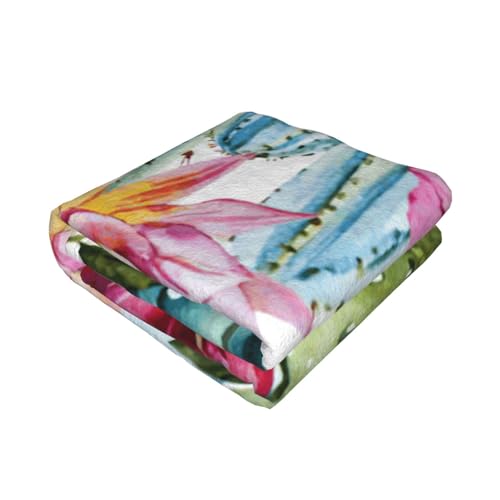 Couverture lit microfibre de qualité EdWal motif cactus rose