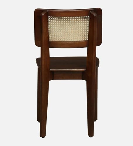 Image of Vintage Cane Back Dining Chair, Walnut Brown Wood Frame with Natural Rattan Backrest, Mid-Century Modern Style (Set of 3)