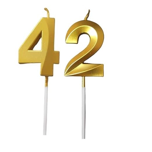 CheersCo Metallic Golden Number 42 Candle Set for Birthday, Anniversary, and Celebration Cakes – Elegant Decorative Glitter Finish Party Candle with Sturdy Stick Base for Stable Placement