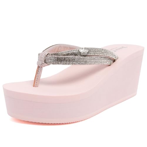 Image of Juicy Couture Women's Wedge Platform Flip Flops, Fashion Beach Sandals with Soft Footbed and Thong Style