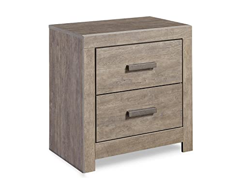 Signature Design by Ashley Culverbach Modern 2 Drawer Nightstand with 2 USB Charging Stations, 24.37' Tall, Weathered Gray