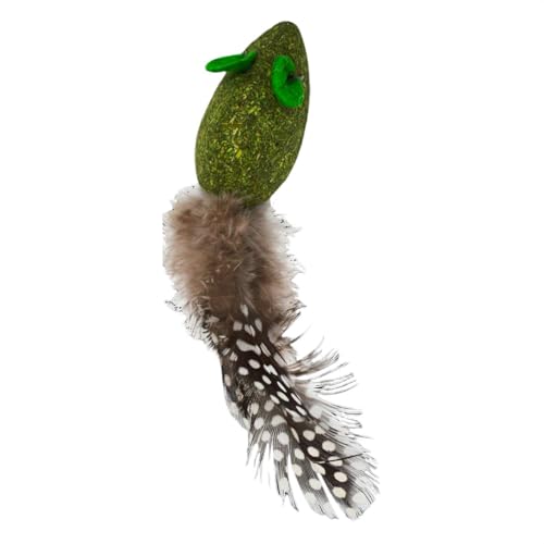 JACK AND VANILLA, Giocattolo interattivo per gatti a forma di topo con erba da gatto, stimola l'istinto di caccia, durevole e sicuro, 4,3 cm, verde/marrone, modello Herbals