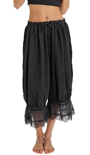 Image of NUFIWI Women Ruffle Long Bloomer Y2k Lace Trim Pettipants Pantaloons Mid Rise Cropped Pajama Pants Under Dress Slips