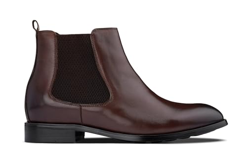 Image of CALTO Men's Invisible Height Increasing Elevator Shoes - Premium Leather Slip-on Chelsea Boots - 2.8 Inches Taller