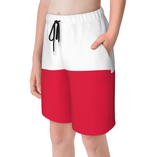 Polish Flag Youth Beach Pants, Soft and Breathable, with Drawstring Waist, Suitable for Sports and Leisure.4