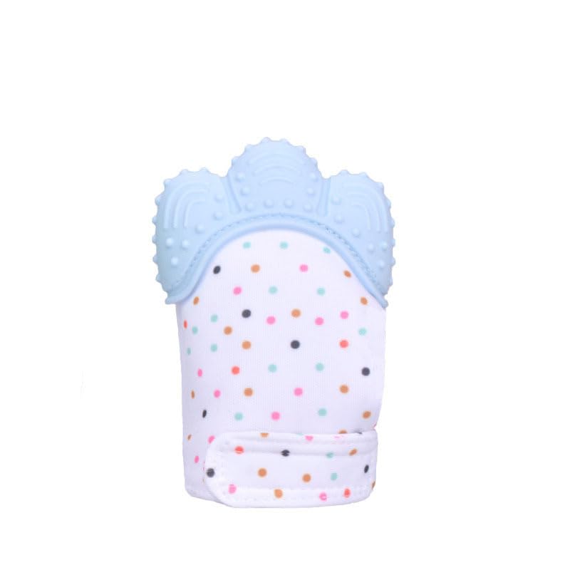 Baby Teething Set 2 Pack, Includes 2 Silicone Mitten Teether Glove, Infant Soothing Pain Relief Mitt-Blue