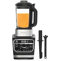 Ninja Foodi Blender & Soup Maker, 10 Auto-iQ Programs, 1.7L Glass Jug, Hot & Cold Blender, Built-In Heating Element, Tamper, Cleaning Program & Brush, 1000W, Black HB150UK