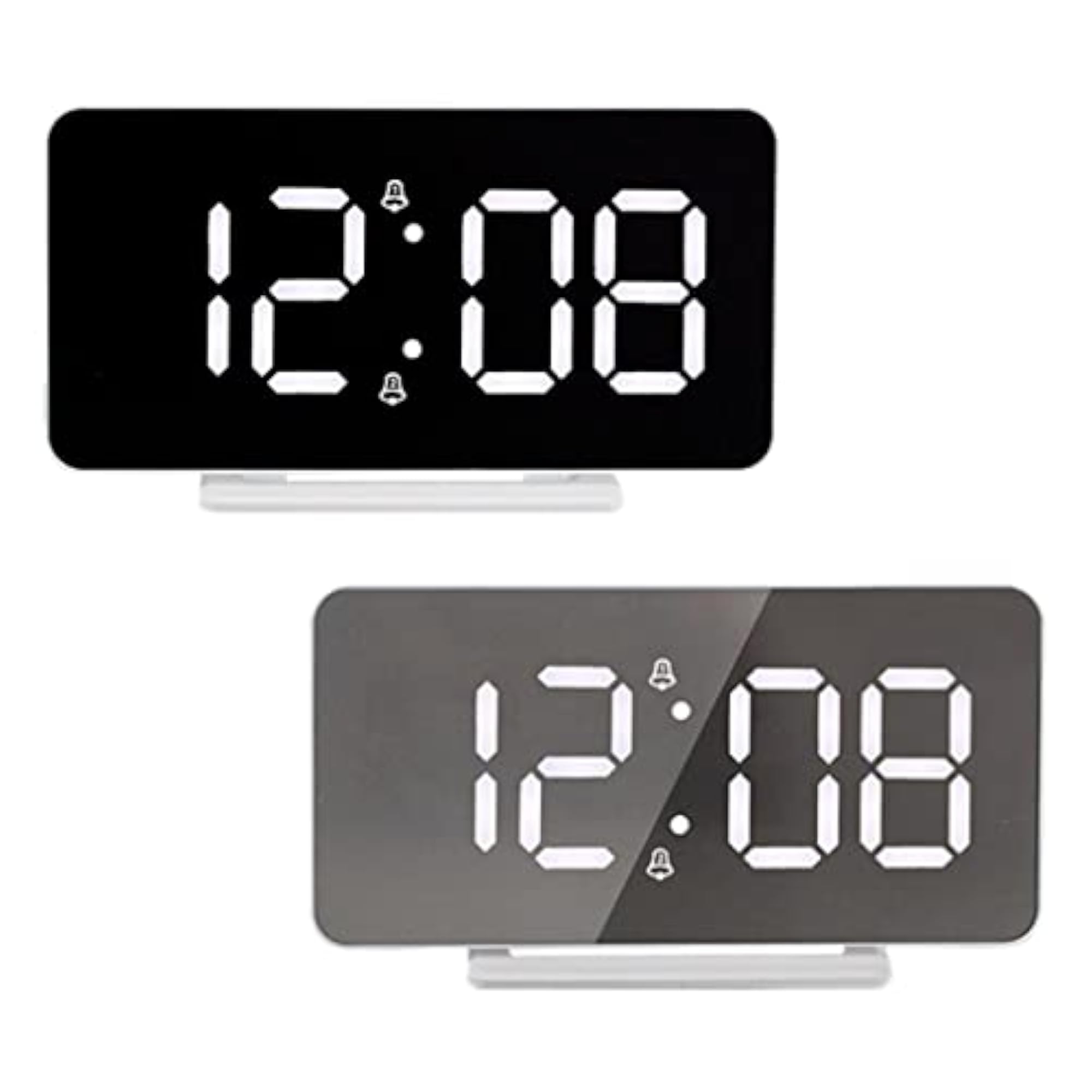 Digital Table Desk Clock with LED Display, Silver Mirror