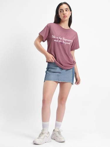 Image of Bewakoof Women's Typography 100% Cotton T-Shirt - Boyfriend Fit, Round Neck, Half Sleeves