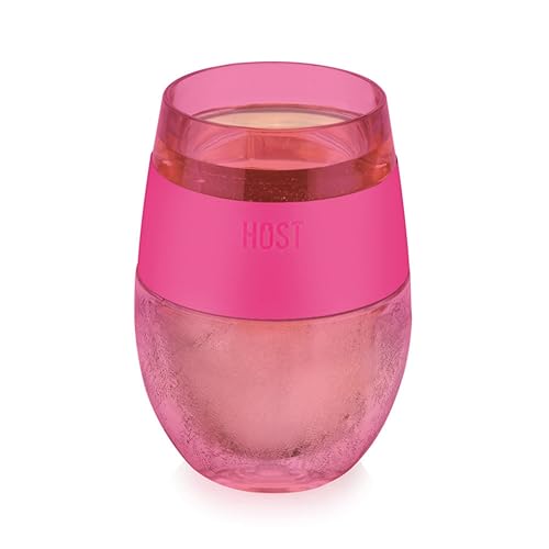 Host Cooling Cup Set of 1 Plastic Double Wall Insulated Freezable Drink Chilling Tumbler with Freezing Gel, Wine Glasses for Red and White Wine, 8.5 oz, Translucent Magenta