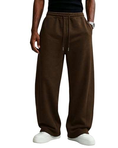 Image of Wangdo Men's Baggy Sweatpants Wide Leg Lounge Cotton Jogging Pants Casual Elastic Waist Joggers with Pockets