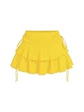 RoseSeek Women's Drawstring Bow Side Mini Skirts Tiered Layer Ruffle Elastic Waist Y2K Coquette Short Skirts Yellow X-Small