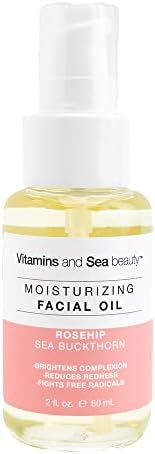 VITAMINS AND SEA BEAUTY Face Oil Facial Day Moisturizer Hydrating with Rosehip Oil and Sea Buckthorn, All Skin Types, 2 Fl Oz