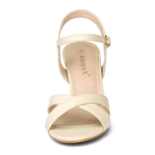 Allegra K Allegra K Women's Cross Straps Kitten Heel Beige Sandals 8.5 M US