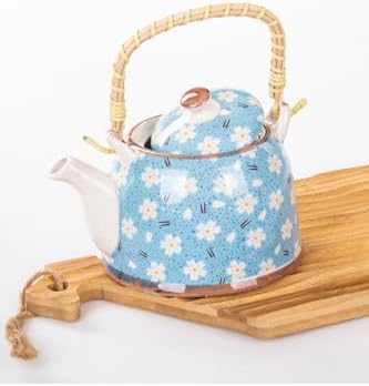 Mukko Home Hasır Saplı Porselen Demlik Çiçek Desenli, 900Ml Çay, Kahve, Bitki Çayı Sunum, FAN20 - Görsel 2