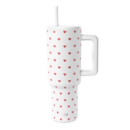 Image of Simple Modern 40 oz Valentine's Day Trek Tumbler with Handle and Straw Lid | Cup Holder Friendly Insulated Stainless Steel Travel Mug | Crimson Hearts