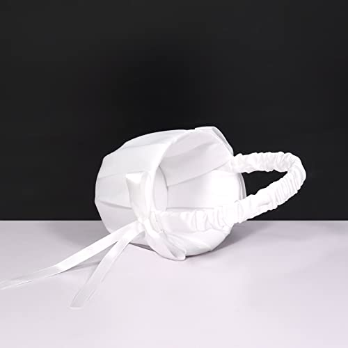 White Flower Girl Basket Wedding,Satin Flower Basket Wedding Party for Flower Girl - Image 3