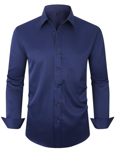 Men's Long Sleeve Dress Shirts Stretch Wrinkle Free Button Down S...