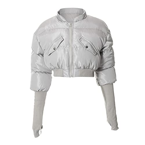 Fannyouth Women's Winter Long Sleeve Stand Collar Zip Puffer Jacket Baggy Short Down Padded Coats #Pay221117- *1394-Christmas Decorations #TOP1