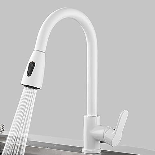 Grifos de cocina blancos con pulverizador extraíble, grifos de fregadero de cocina multifunción, telescópicos, giratorios en frío y caliente, de latón Star of Light