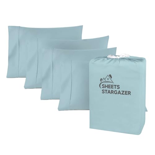 Image of 1000 Thread Count 100% Egyptian Cotton Pillow Cases, Set of 4 Pillowcase, Long-Staple 100% Cotton Breathable, Soft Sateen Weave Bed Pillow Cover, 20 X 30 Inches Pillowcases Light Blue Standard Size