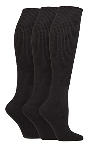 IOMI 3 pares Calcetines Altos Diabéticos Largos Extra Grande Calcetines Sin Elásticos, Negro , 39-42