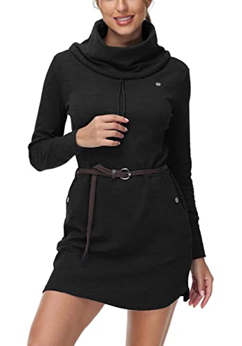 DOTIN Damen Sweatkleid Langarm Sweatshirt Pulloverkleid Rollkragen Hoodie...