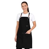 PALLTEX MAREA Tablier de Cuisine Homme & Femme – Tablier Professionnel Résistant avec 3 Poches, Porte Stylo et Bretelles Croisées Réglables – pour Cuisine, Restaurant, Café, Bar (Noir, L/XL)