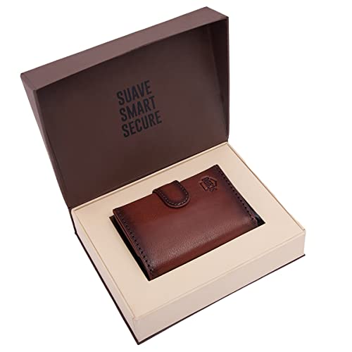 Image of Scudo Genuine Leather RFID Protected Slim Card Holder Wallet for Men /Leather Wallet for Men (Burnished) (Cognac)
