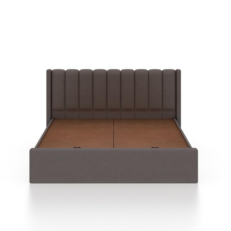 Image of Ganpati Arts Sheesham Wood Emperor Upholstered King Size Bed with Box Storage | Durable Wooden Double Bed Cot Palang with Tufted Headboard for Bedroom, Living Room, Hotel and Home Furniture (Grey)