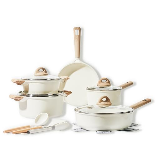 CAROTE 14 Piezas Batería de Cocina Induccion, Sartenes Antiadherentes 24cm, Ollas Cocina 18/20/24cm, Sartén Wok 28 cm, Menaje de Cocina con Tapas, Ustensiles de Cuisine