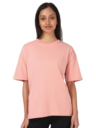 Image of Bewakoof Women's Solid Oversized Fit Half Sleeve Round Neck Cotton Jersey T-Shirt