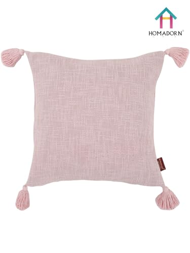 Image of HOMADORN Luxury Cotton Handmade Decorative Boho Throw Pillow Covers with Tassels for Sofa Couch Living Room Indoor Outdoor Chair Car Farmhouse (16X16 INCHES (Square), Lavender (Pack of 2))