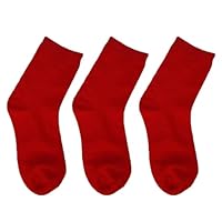 Prupoky Boys Dress Socks 3 Pairs Kids Boys Girls Crew Dress Sock Cotton Uniform Socks for Girls 07 Red Large