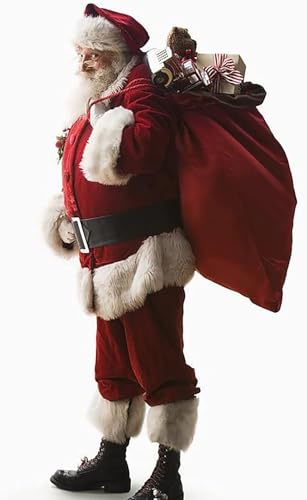 STRTG Disfraz De Papá Noel para Hombre, Conjunto De 11 Piezas, Terciopelo Rojo De Lujo, para Fiesta De Navidad, Traje De Papá Noel para Adulto XL