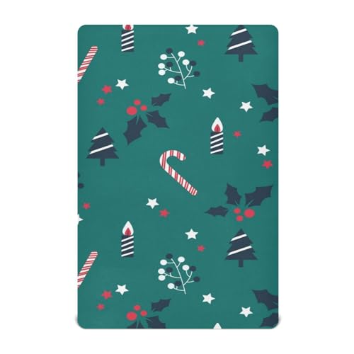 Moudou Christmas Branches Playard Sheet for Boy Girls, Soft Breathable Fitted Toddler Sheet for Standard Playard Bed Mattress, 39 x 27 x 5 Inch