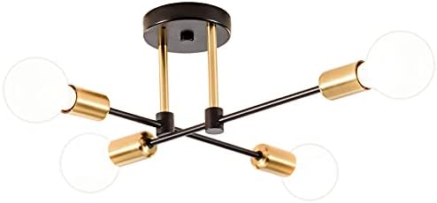 XZHGCEE Semi Flush Mount 4 Light Ceiling Light Black and Gold with E27 Base Modern Chandelier for Farmhouse Kitchen Dining Room Bedroom Study Living Room