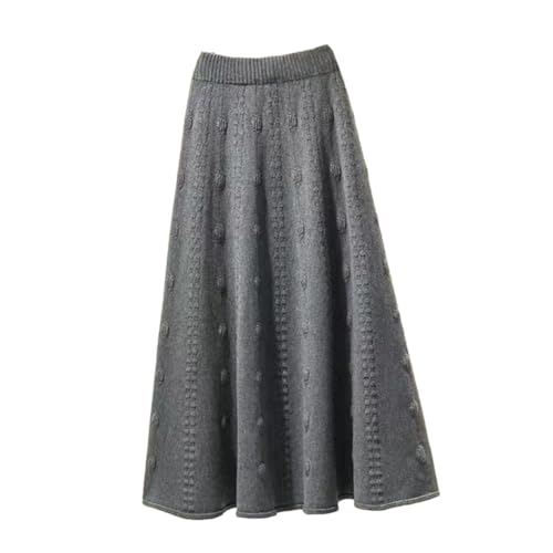 Women Fall Winter Knitting Long Skirts Elegant High Waist Skirt Elastic Soft Midi Skirts Gray S
