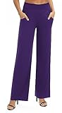 Urban CoCo Womens High Waist Flowy Palazzo Pants Elastic Waist Wide Leg Stretchy Straight Leg Dressy Casual Lounge Trousers (Purple, M)