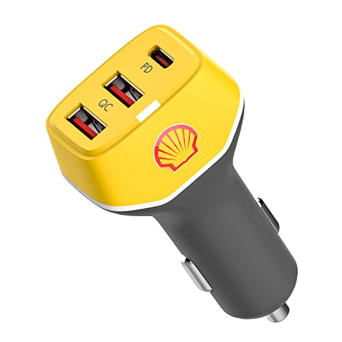 Shell USB C Car Charger -63W 3Port Notebook Cell Phone Chargers & Power Adapters,QC car Charger 45W PD Dual QC USB A for iPhone 13/12/11 Pro/Max/Mini,XR/XS/Max/X,iPad Pro/Mini,MacBook,Galaxy