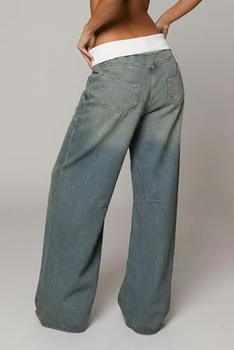 Image of EMMIOL Women Hip Hop 90s Vintage Baggy Jeans Denim Pants Mid Waist Jeans